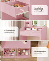 LIVELYGLOW Vanity Desk Set with Square Mirror and Light- Small Vanity Tale with Drawers- Pink LIVELYGLOW