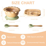 BABY REMEMBER Suction Plates Bowls Set for Baby Toddler Non-Toxic Bamboo Feeding Set with Silicone Fork & Spoon (Green Feeding Set) BABY REMEMBER