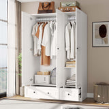 Vrmuxita Armoire Wardrobe Closet with Drawers: 74" White Tall Wooden Wardrobe Closet for Hanging Clothes, Large Bedroom Armoires with 2 Drawers, 3 Door Armoire Storage Cabinet (White, 47") Vrmuxita