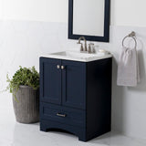 Spring Mill Cabinets Emlyn 24 Inch Bathroom Vanity with White Single Sink Top, 2-Door Cabinet, 1 Drawer, 24.5" W x 18.75" D x 32.89" H, Deep Blue Spring Mill Cabinets