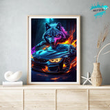 KEYIFA Sports Car Diamond Art Kits, 5D DIY Diamond Painting for Adults, Round Full Drill, Wolf Diamonds Dots Mosaic Painting, Crystal Gem Arts Craft for Home Wall Decor 12x16 in KEYIFA