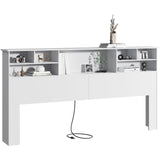 AYEASY King Size Headboard for Bedroom, Stylish Bookcase Headboard with Built-in Charging Station & 2 LED Lights, Engineered Wood Headboard, Noise-Free HeadBoard King Size with Storage, White AYEASY