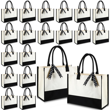 Saillong 20 Pcs Canvas Tote Bag Bulk Initial Women Gift Bags 15.7 x 11.8 x 6.7 Inches Sublimation Personalized Blank Shopping Bags with Handle Grocery Bag for Wedding Bridesmaid, Birthday, White Black Saillong