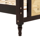 KEIKI Queen Size Wood Platform Bed Frame with Rattan Headboard ＆ Footboard, Modern Bed with Under-Bed Storage ＆ Central Support Feet, Slat, Easy Assembly, No Box Spring Required, for Bedroom, Espresso KEIKI