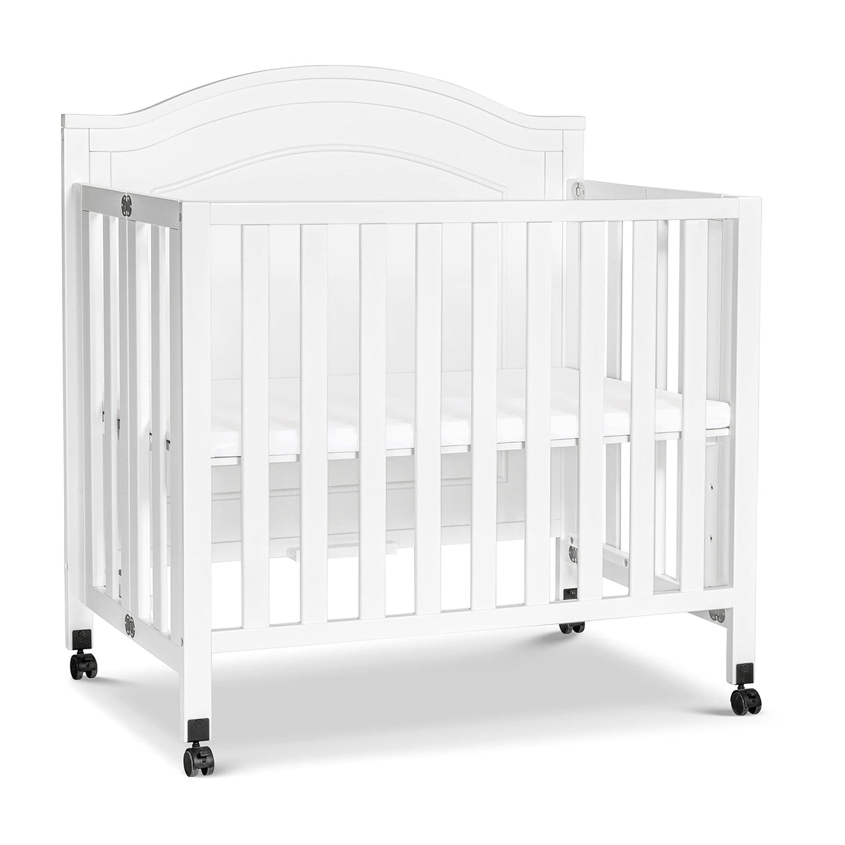 DaVinci Charlie Folding Portable 3-in-1 Convertible Mini Crib and Twin Bed in White, Removable Wheels, Greenguard Gold Certified DaVinci