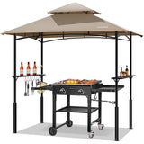 VIVOHOME Grill Gazebo Outdoor BBQ Patio Canopy Tent with Double Tiered Vented Top & 2 Side Shelves, Taupe VIVOHOME