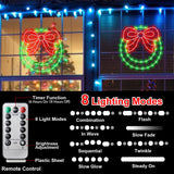 Christmas Wreath Window Lights Decorations, 13.5 IN 82 LED Lighted Christmas Wreath with Bow, Remote Control Timer USB Powered Window Silhouette Lights for Home Door Wall Home Winter Xmas Party Decor CESOF