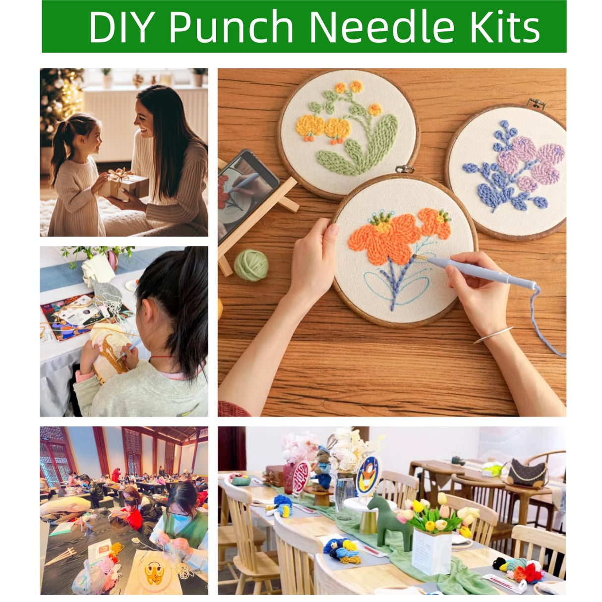 DIY Punch Needle Kits for Beginners Santa Claus with Hoop Punch Needle Starter Craft Embroidery Set Easy for Adults and Children Festival Gift and Decoration 20x20cm-9 Generic