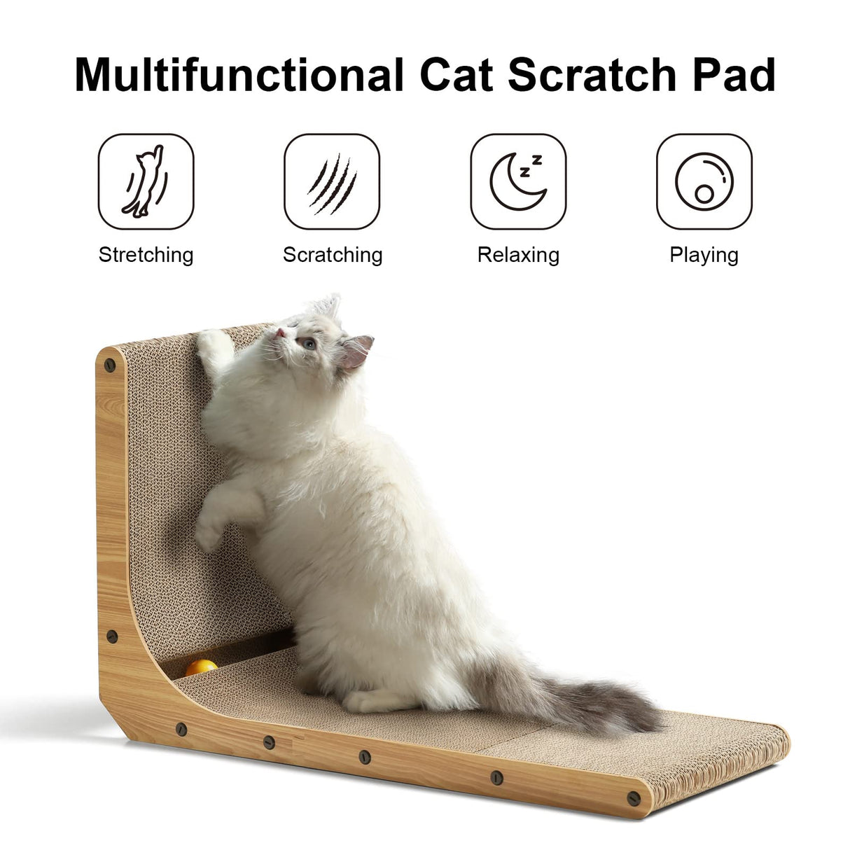 FUKUMARU Cat Scratcher, 26.8 Inch L Shape Cat Scratch Pad Wall Mounted, Cat Scratching Cardboard with Ball Toy for Indoor Cats, Large Size FUKUMARU