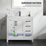 LUCKWIND 36" Bathroom Vanity and Sink Combos, Modern Bathroom Storage Cabinet with Ceramic Sink, Matte Black Faucet and 5 Drawers, Mirror is NOT Included, White LUCKWIND