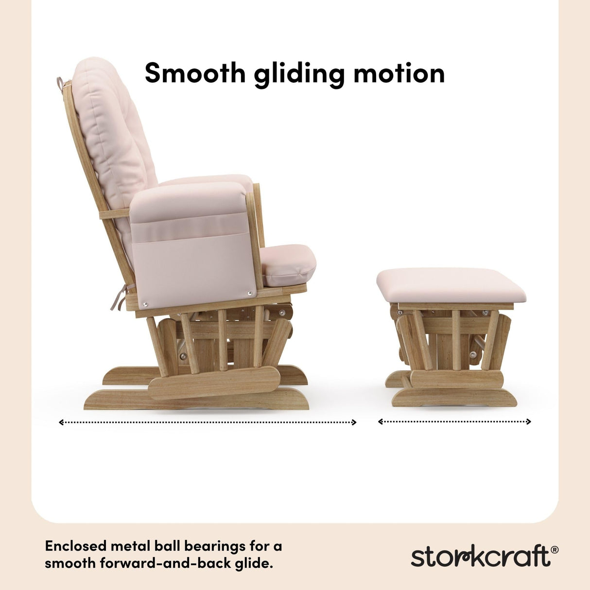 Storkcraft Premium Hoop Glider & Ottoman (Natural/Pink) — GREENGUARD Gold Certified Nursery Glider, Solid Wood Craftsmanship, Smooth-Gliding Nursery Chair and Ottoman, Award-Winning Storkcraft