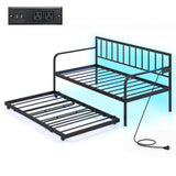 Giantex Black Twin Daybed with Pop-Up Trundle, Charging Station & LED Lights Giantex