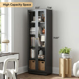 IRONMIX Black Bookshelf with Doors and Adjustable Shelves, 5-Tier Tall Bookcase, 70.87" Modern Display Cabinet, Metal Book Shelf with Storage Cabinet for Home Office Living Room IRONMIX