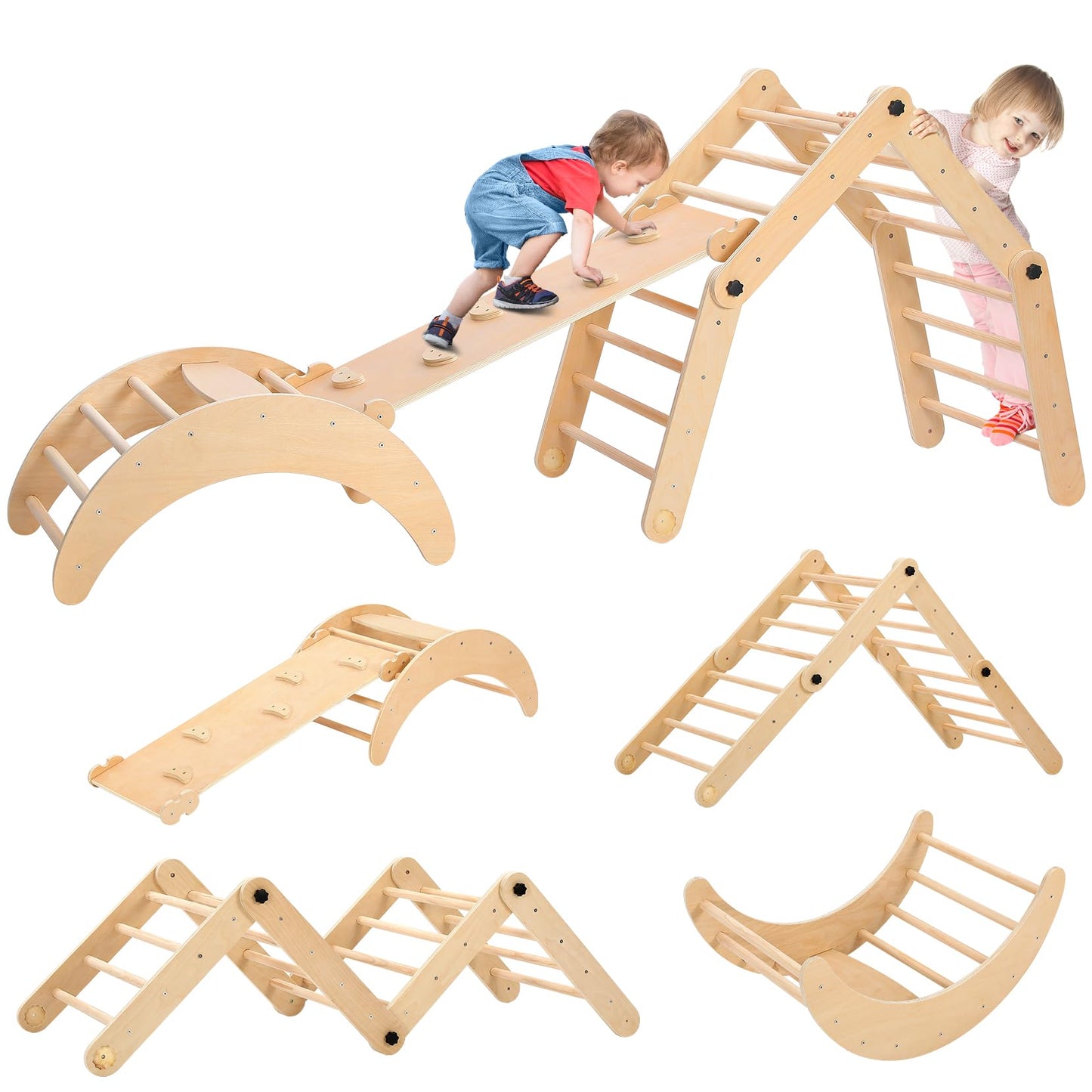 Dripex Deformable Pikler Triangle Set, Large Montessori Climbing Set with Over 20 Playing Modes, Pikler Triangle with Slide Arch Rocker, Premium Early Learning Climbing Toys for Toddlers 1-3 Inside