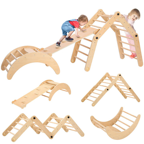 Dripex Deformable Pikler Triangle Set, Large Montessori Climbing Set with Over 20 Playing Modes, Pikler Triangle with Slide Arch Rocker, Premium Early Learning Climbing Toys for Toddlers 1-3 Inside Dripex