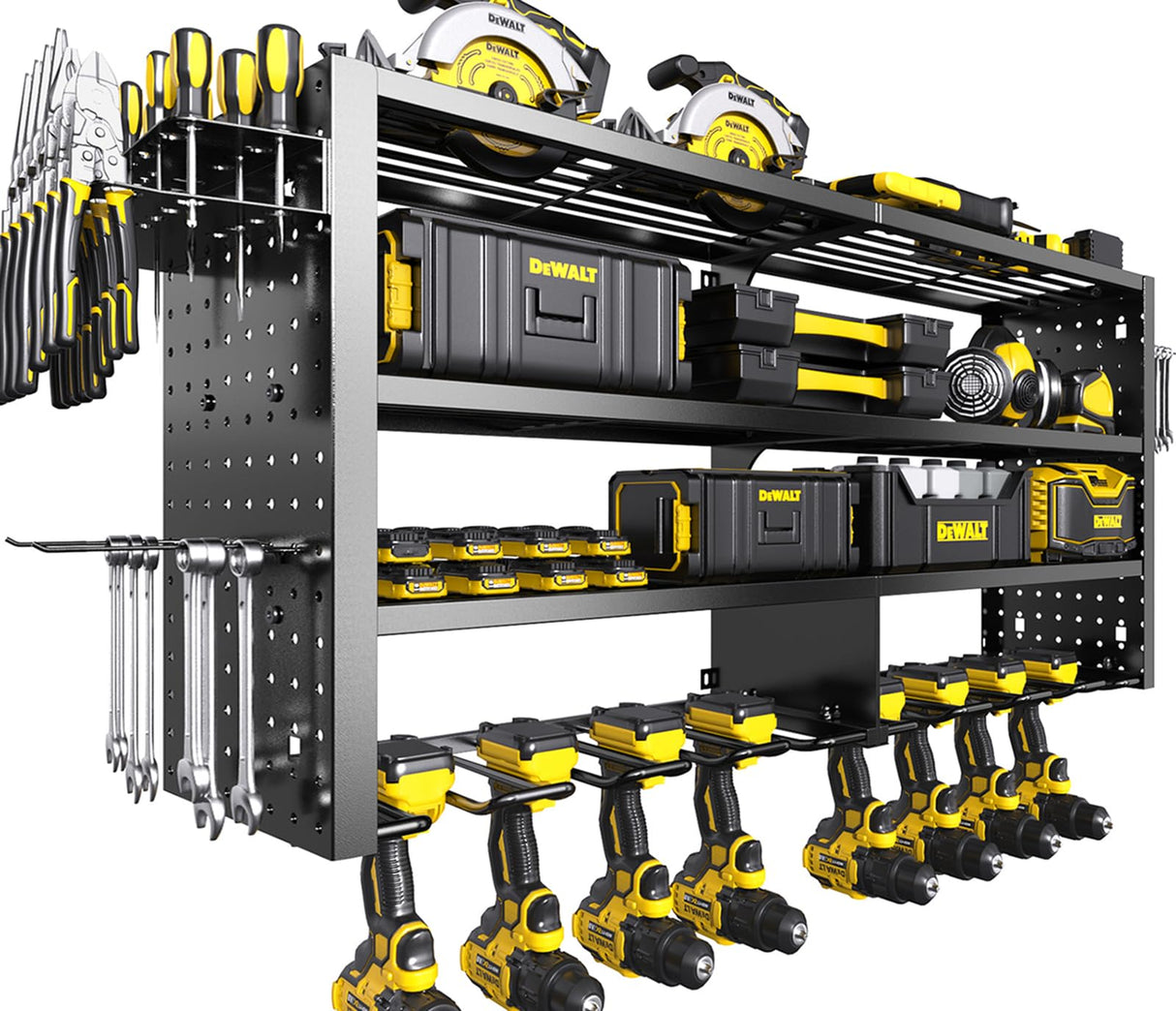 RacKeaLsi Large Power Tool Organizer Wall Mount, 4 Layer Garage Storage Cordless Tool Organizer with 8 Drills Holder, Heavy Duty Premium Metal Load 400 lbs, Ideal Garage Organization Gifts for Men RacKeaLsi