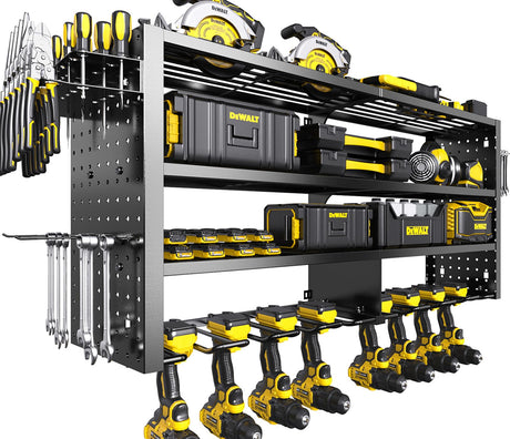 RacKeaLsi Large Power Tool Organizer Wall Mount, 4 Layer Garage Storage Cordless Tool Organizer with 8 Drills Holder, Heavy Duty Premium Metal Load 400 lbs, Ideal Garage Organization Gifts for Men RacKeaLsi