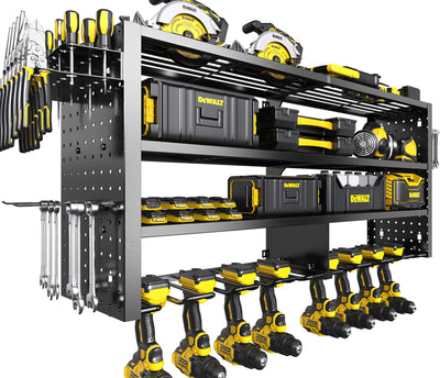 RacKeaLsi Large Power Tool Organizer Wall Mount, 4 Layer Garage Storage Cordless Tool Organizer with 8 Drills Holder, Heavy Duty Premium Metal Load 400 lbs, Ideal Garage Organization Gifts for Men