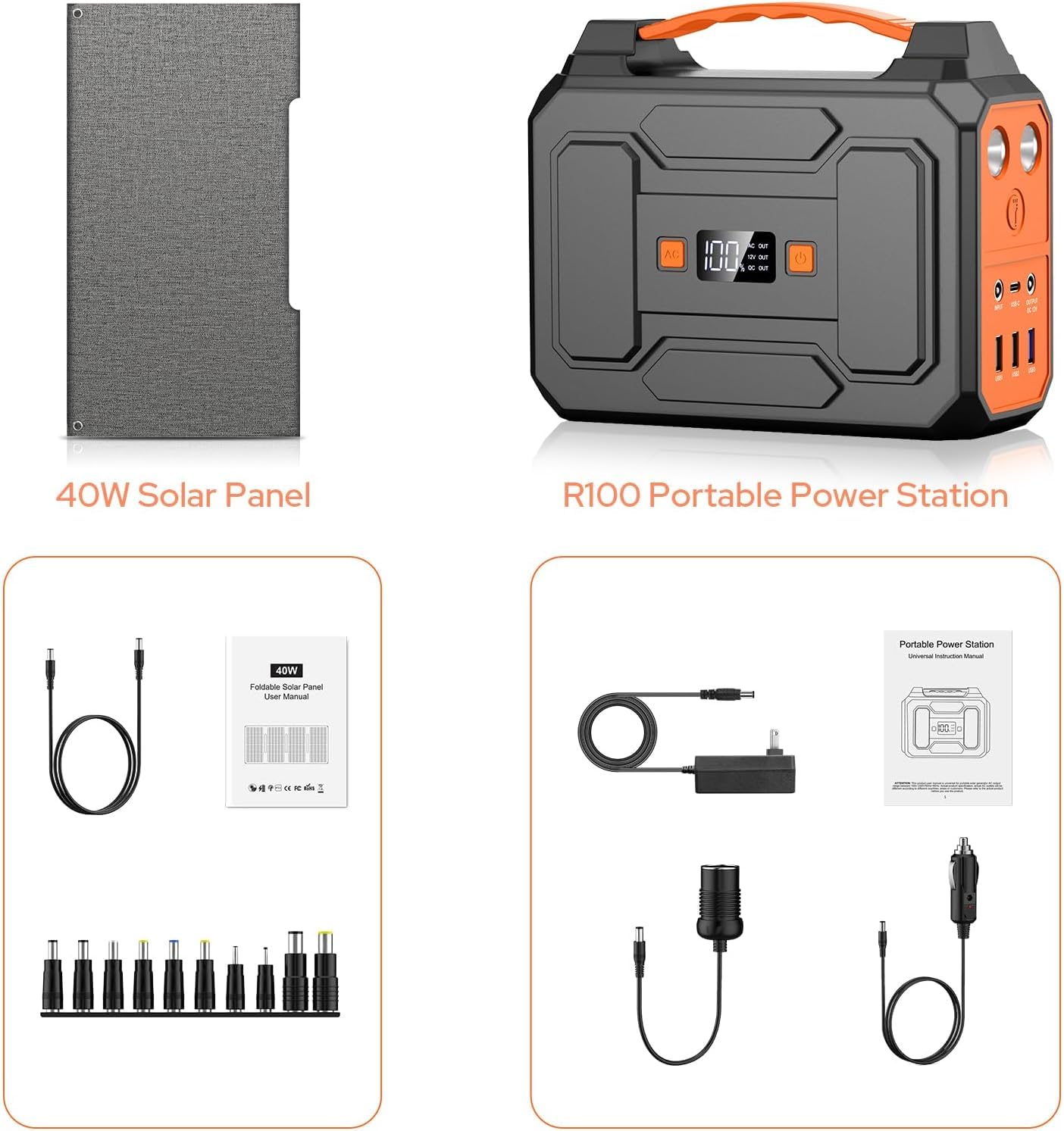 Solar Powered Generator 200W Peak/100W Rated, Portable Solar Generator Power Station with Solar Panels 40W Included, 146Wh Solar Power Bank with AC Outlet 110V for Home Use Camping Outdoor Ad - WoodArtSupply