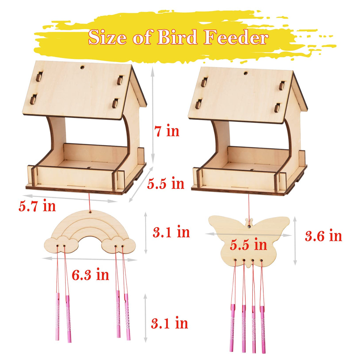 THWAS-LIGHT Wooden Arts and Crafts for Kids - 2 Pack Bird Feeder Wind Chime DIY Kids Crafts - Build and Paint Educational Fun Art Activities Gifts Outside Toys for Boys Girls Ages 3-5 8-12 6-8 THWAS-LIGHT
