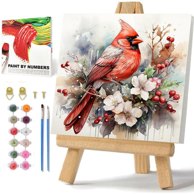 Christmas Paint by Numbers for Adults Framed, Cardinal Paint by Numbers Kit for Adults with Easel, Easy Crafts Painting by Number for Gift Home Decor 9.84x9.84 in
