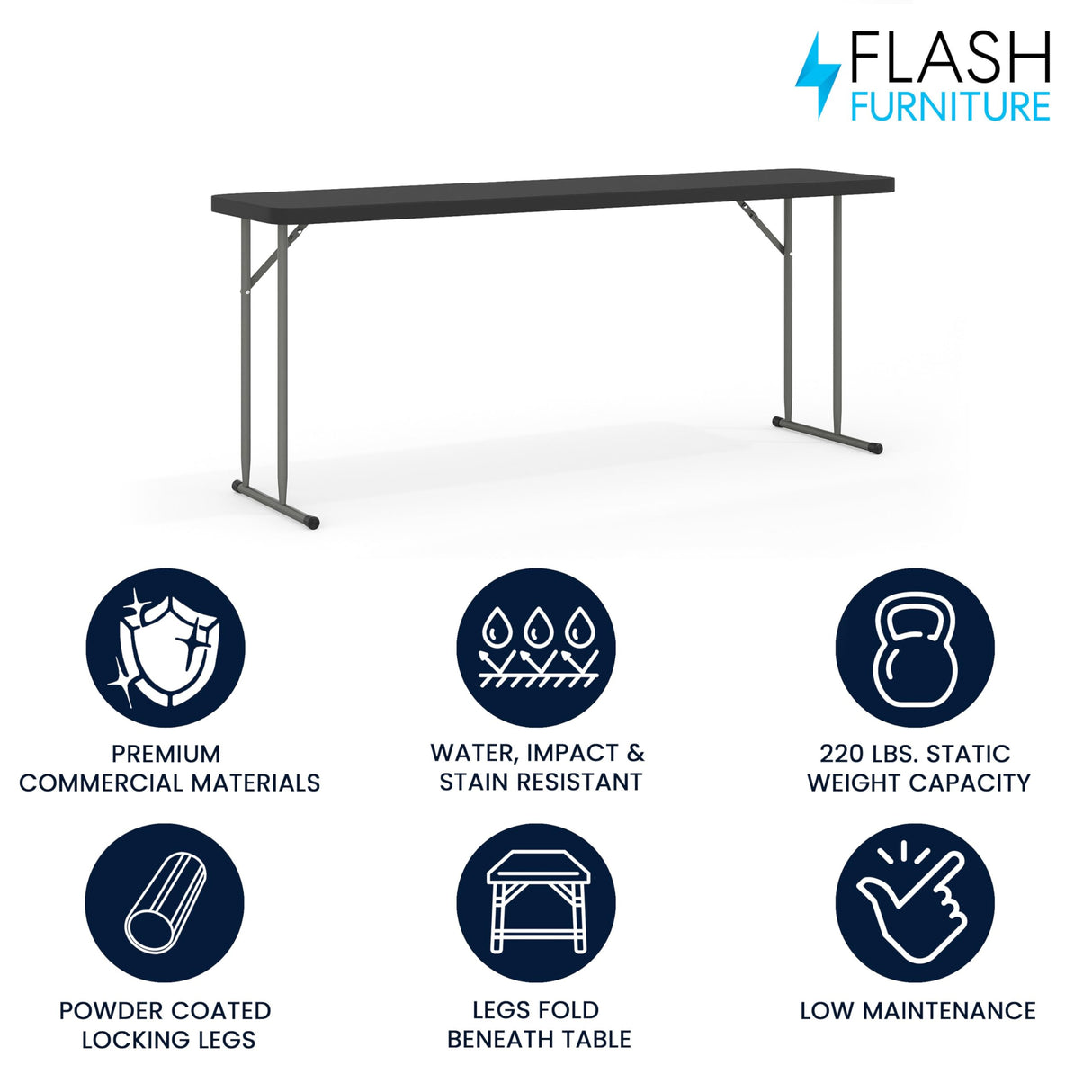 Flash Furniture Kathryn 6' Plastic Folding Training and Event Table, Rectangular Folding Training Table with 220-lb. Static Weight Capacity, Black Flash Furniture