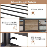 Twin Loft Bed with Desk and 5 Storage Drawers,Loft Bed Twin Size with LED Lights and Charging Station, Metal Bunk Bed Frame with Ladder, Clothes Rail,Noise Free,Oak Gray Dnxao