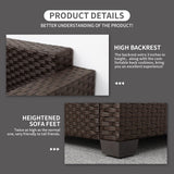 Rattaner Outdoor Furniture Club Chair 3 Pieces Patio Single Sofa Chairs and Glass End Table Outdoor Chairs Set of 2 and SideTable with Anti-Slip Cushions and Waterproof Cover, Khaki Rattaner