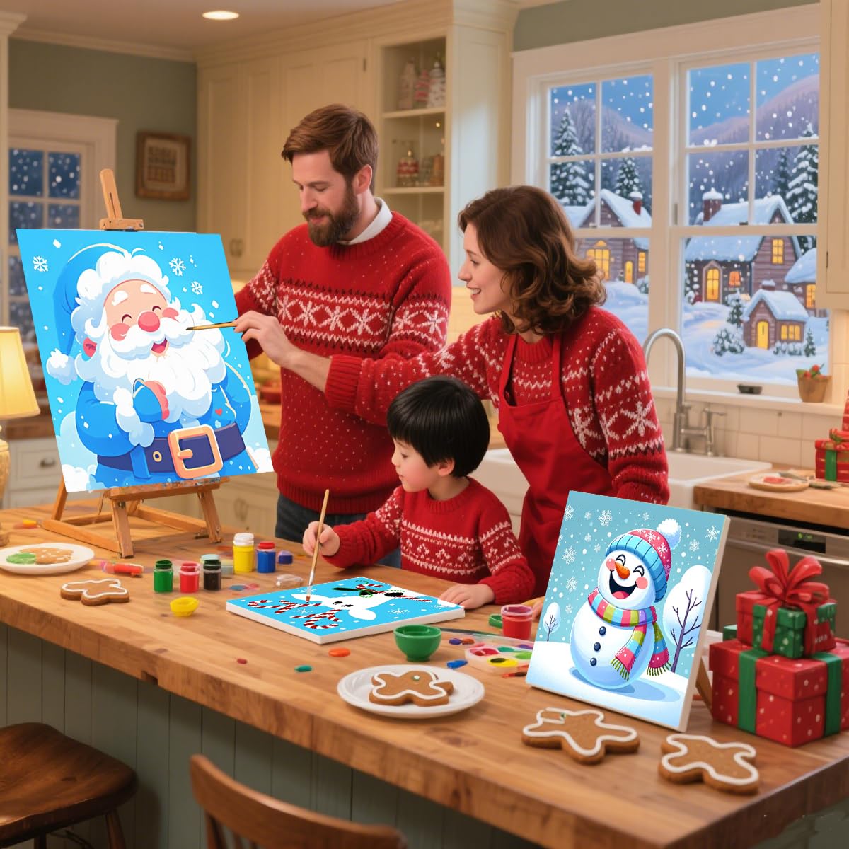 6 Packs Framed Chrsitmas Paint by Numbers Kit for Kids Ages 8-12,Snowman Easy Acrylic Paint by Number Framed on Canvas,Number Painting Paint by Numbers Kit for Home Wall Decoe 8x8inch SYDYLH