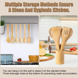 Bamboo Wooden Spoons for Cooking 7 Piece - Bamboo Cooking Utensils Set with Holder Wooden Spoons Spatula for Cooking Nonstick Wood Kitchen Utensil Set (7 Pcs) YIANSOL