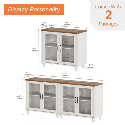 WAMPAT Sideboard Buffet Cabinet, Modern Wood Glass Buffet Sideboard with Storage, Accent Console Table Credenza with Doors for Kitchen, Dinning Room, Living Room, Hallway, White 68 inch - WoodArtSupply