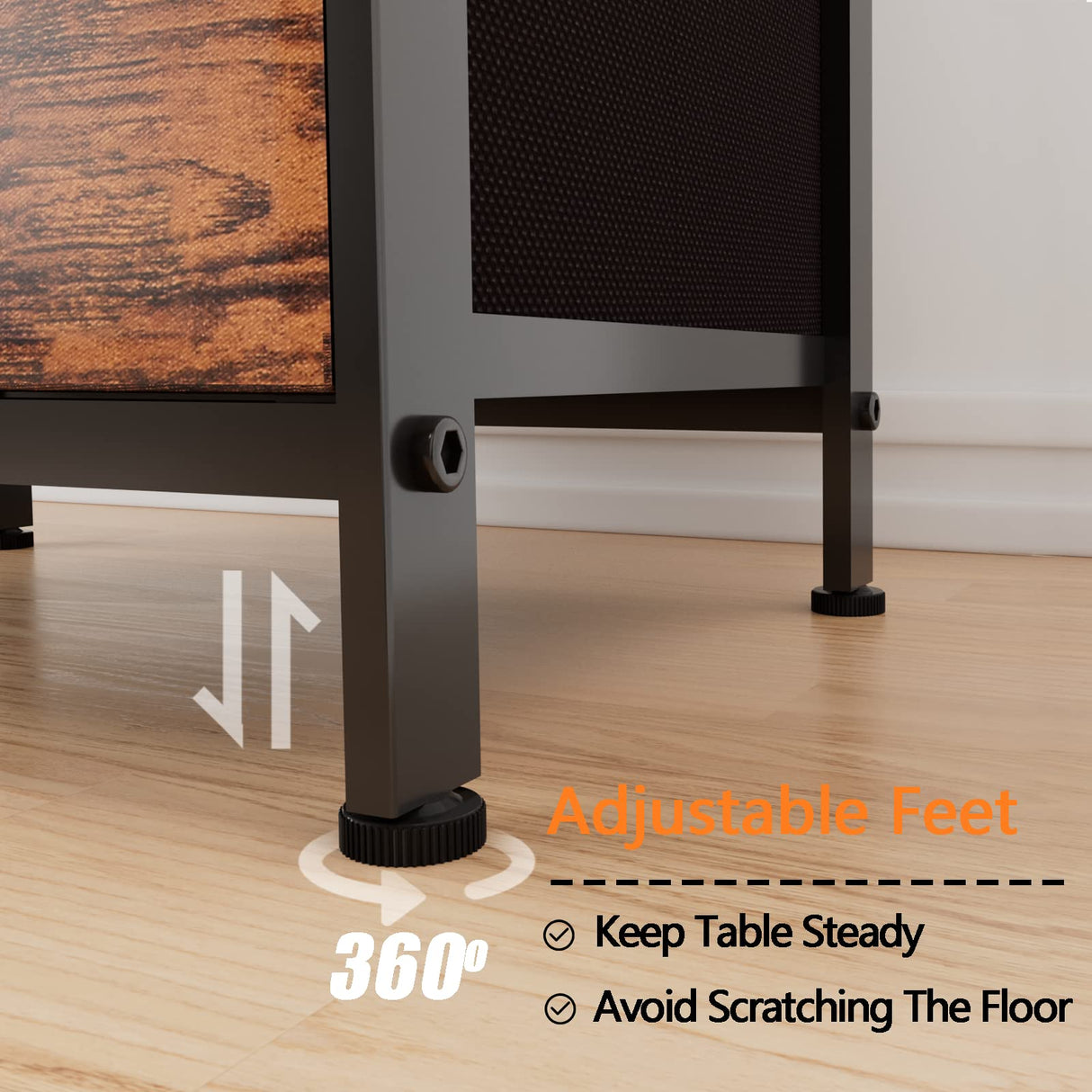 Furologee Nightstand with 2 Fabric Drawers, Bedside Table, End Table with Open Wood Shelf, Side Sofa Table with 2 Hooks for Bedroom/Living Room/Study/Halway/Rustic Brown Furologee