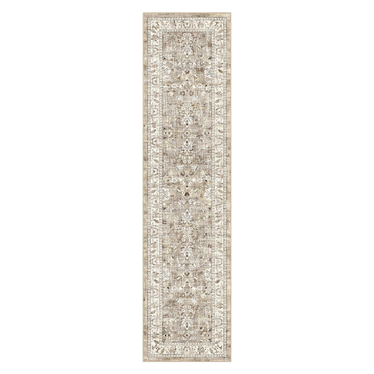 LOKHOM Washable Runner Rug, 2x8 Non-Slip Vintage Hallway Runner Rug with Rubber Backing, Boho Floral Soft Faux Wool Kitchen Runner Rug Carpet Runner for Kitchen Laundry Entryway Bedroom (Beige Brown) LOKHOM