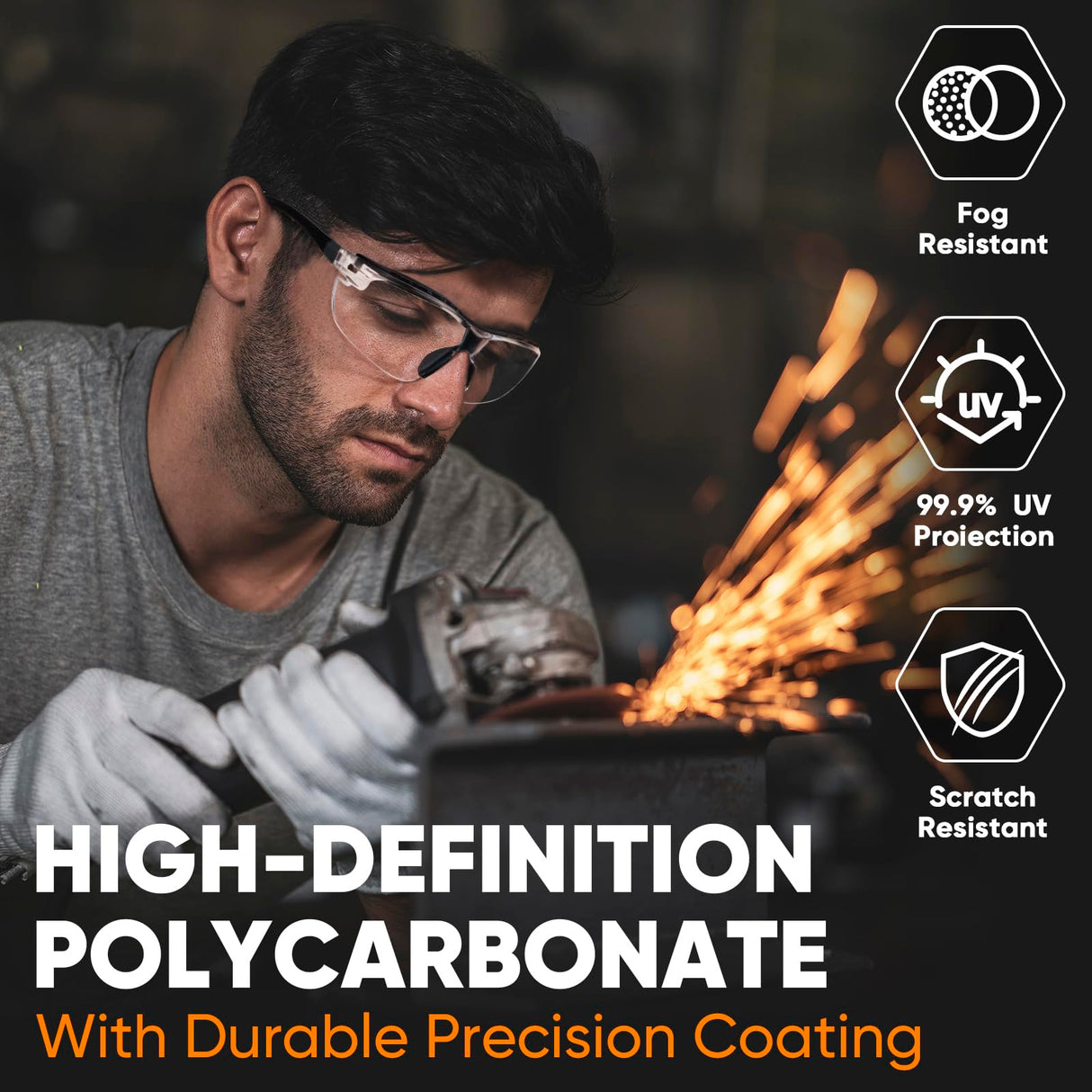 TICONN Anti-Fog Safety Glasses for Men and Women, ANSI Z87.1 Scratch Proof Eye Goggles with Adjustable Arms and UV Protection (Clear, 1PK) TICONN