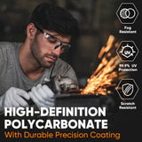 TICONN Anti-Fog Safety Glasses for Men and Women, ANSI Z87.1 Scratch Proof Eye Goggles with Adjustable Arms and UV Protection (Clear, 1PK) TICONN