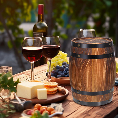 OFFSCH Oak Barrel Decoration Props Antique Decor Wooden Planter Retro Decor Succulent Pot Beer Barrel Wooden Barrel Ornament Red Wine Barrel, 10.61X8.25X8.27in OFFSCH