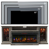 Unineo 75 Inch Electric Fireplace TV Stand, 3- Side Glass LED Modern Media Entertainment Center Console Table for TVs up to 80/85 Inch w/Adjustable Flame, 40’’ Fireplace, Highboy, Gray Wash Unineo