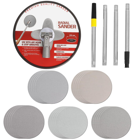 Radial Sander 9 inch,Wall Sander for Painting Prep, Pole Sander for Drywall,360 Degree Rotary Round Circular Hand Sanding Head for Dry Wall and Ceilings+ 25pcs Wall Sanding Discs Poweka