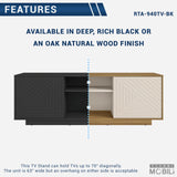 Techni Mobili Modern TV Stand for Screen TVs Up to 70” When Measured Diagonally – Black TV Stand with 2 Storage Cabinets with Patterned Doors and Open Shelves – Black Techni Mobili