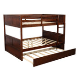 KLMM Full Over Full Bunk Bed with Trundle, Solid Wood Bunk Bed with Ladder and Safety Guard Rail, Can Accommodate 5 Person, Apply to Bedroom/Dormitory (Walnut) KLMM