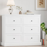 FOTOSOK White Dresser, 6 Drawer Dresser White, Modern Double Chest with Deep Drawers, Wide Storage Organizer Cabinet for Living Room Home FOTOSOK
