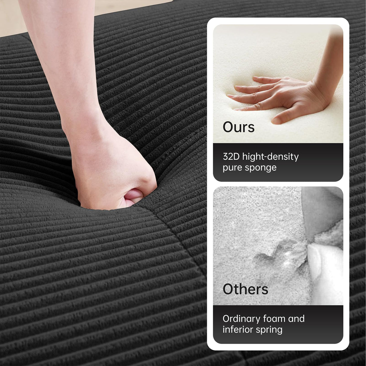 82" Modern Corduroy Boneless Love Seat Couches with 1 Ottoman, 2 Seater Large Sectional Couches for Living Room, Black Cloud Modular Sectional Sofa, Memory Foam, Extra Deep Loveseat, No Assembly ZenNook