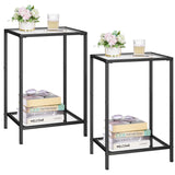 HOMSHO Side Tables Set of 2, End Tables with Tempered Glass, 2-Tier Nightstands with Storage Shelves, Slim Sofa Tables for Living Room, Bedroom, Modern Style, 11.8" D x 15" W, Black HOMSHO