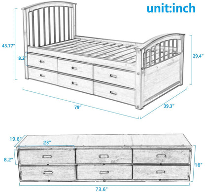 Merax Walnut Twin Size Solid Wood Platform Bed with 6 Storage Drawers - WoodArtSupply