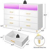 EnHomee 6 Drawer Dresser for Bedroom White Modern Dresser with LED Lights,Large TV Stand,Hallway,47.3" W x 39.4" H x 15.8" D, EnHomee