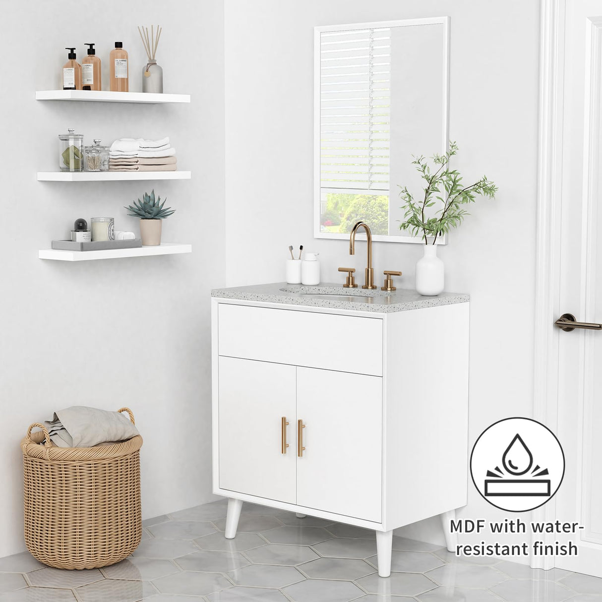 Forbena White Floating Shelves for Wall Decor, 24 Inches Long Wall Shelves for Bedroom Storage, Large Deep Wall Mounted Shelves for Bathroom, Laundry Living Room Book, Kitchen, Closet, Set of 3 Forbena