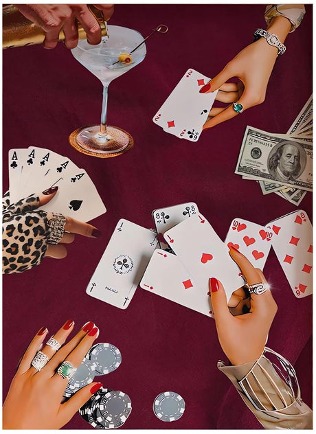 Vintage Poker Diamond Art Kits for Adults Beginner,Wine Red DIY Modern Diamond Painting 5D Round Full Drill Diamond Dots Gem Art Crafts with Tools,Funny Crafts for Home Wall Decor&Gift-12x16in KICHANG