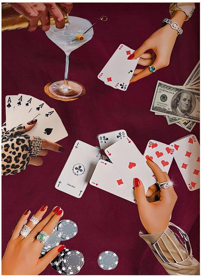 Vintage Poker Diamond Art Kits for Adults Beginner,Wine Red DIY Modern Diamond Painting 5D Round Full Drill Diamond Dots Gem Art Crafts with Tools,Funny Crafts for Home Wall Decor&Gift-12x16in