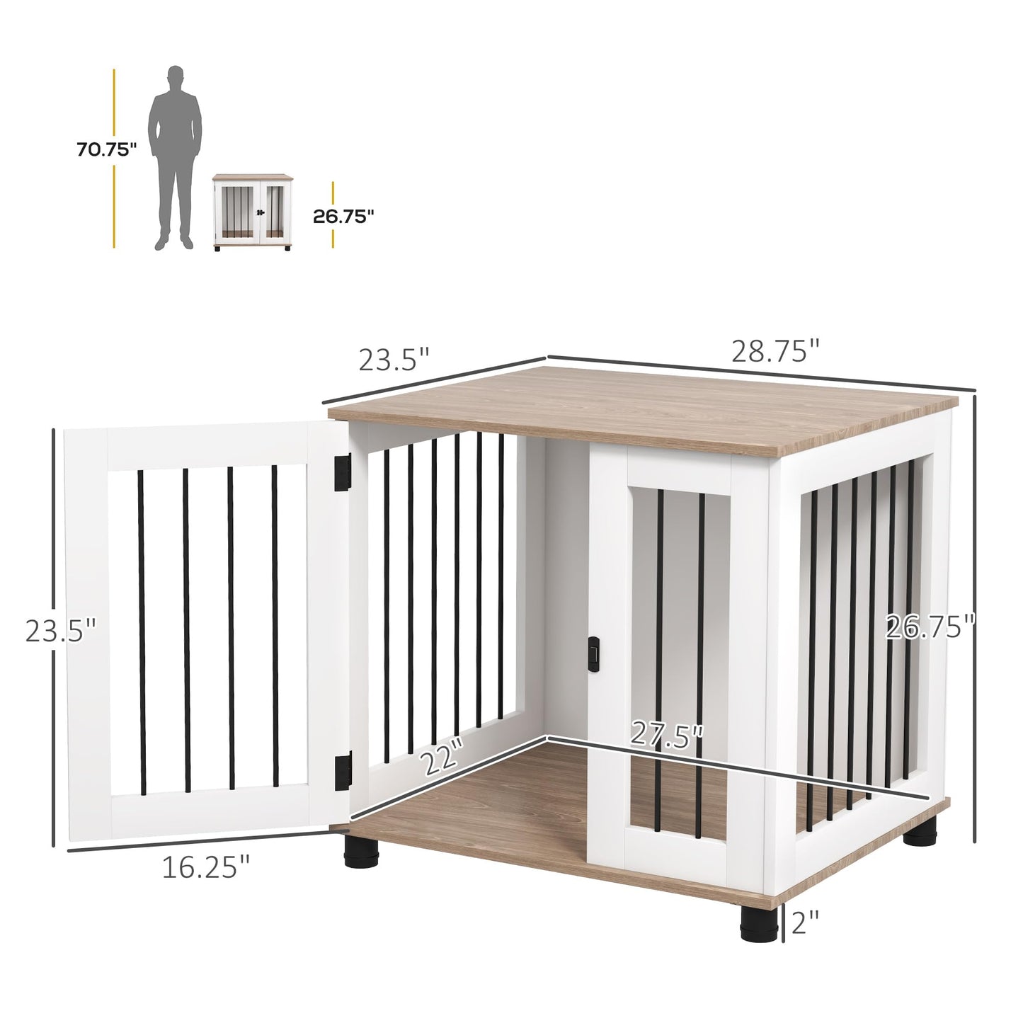 PawHut Dog Crate Furniture, Side Table Indoor Dog Kennel, End Table with Lockable Door for Small and Medium Dogs, Walnut Brown - WoodArtSupply