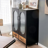 LOKO Buffet Cabinet with Storage, Kitchen Sideboard Cabinet with Tempered Glass Doors and Drawers, Industrial Style Cupboard Credenza Storage Cabinet, 31.5 x 16 x 39.5 inches LOKO